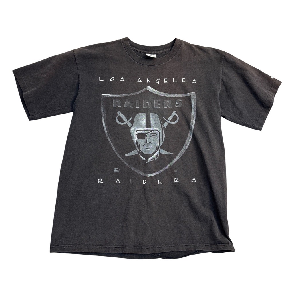 Vintage Starter Los Angeles Raiders T-Shirt Mens Medium Black Fade Made in USA